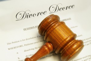 legal gavel on top of divorce papers